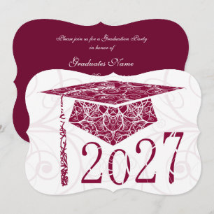 Burgundy & White Floral Cap 2027 Graduation Party Invitation