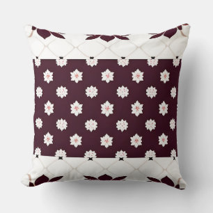 Burgundy White Floral Geometric Classic Botanical  Throw Pillow