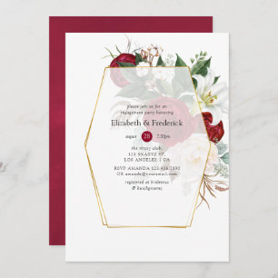 Burgundy & White Floral Geometric Engagement Party Invitation