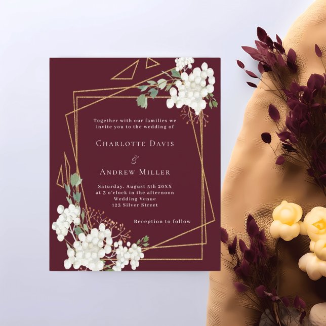 Burgundy white floral geometric wedding invitation (Creator Uploaded)