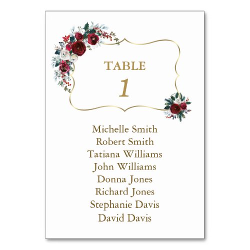 Burgundy White Floral Gold Baptism Seating Chart   Table Number