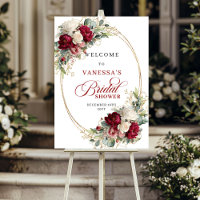 Burgundy white floral gold border bridal shower
