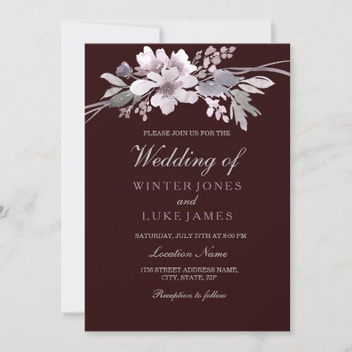 Burgundy White Floral Purple Wedding Invitation