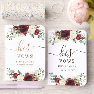 Burgundy White Floral Wedding His and Hers Real Foil Vow Books