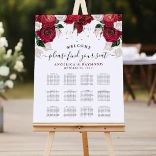 Burgundy & White Floral Wedding Seating Chart Foam Board