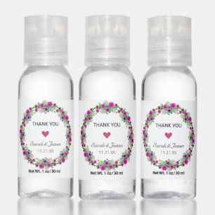 Burgundy & white floral wreath Thank You favor Hand Sanitizer