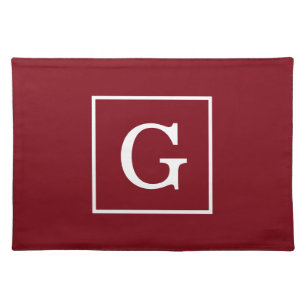 Burgundy White Framed Initial Monogram Cloth Placemat
