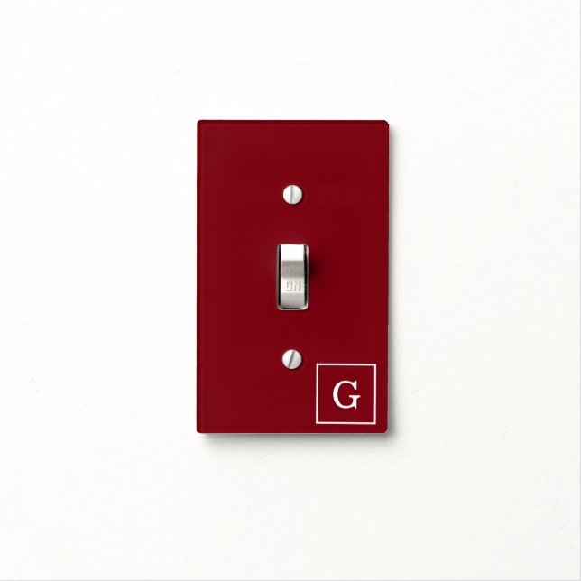 Burgundy White Framed Initial Monogram Light Switch Cover (In Situ)