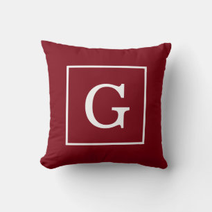 Burgundy White Framed Initial Monogram Throw Pillow