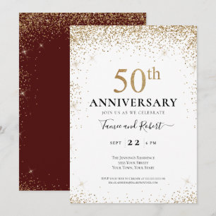 Burgundy White Gold 50th Wedding Anniversary  Invitation