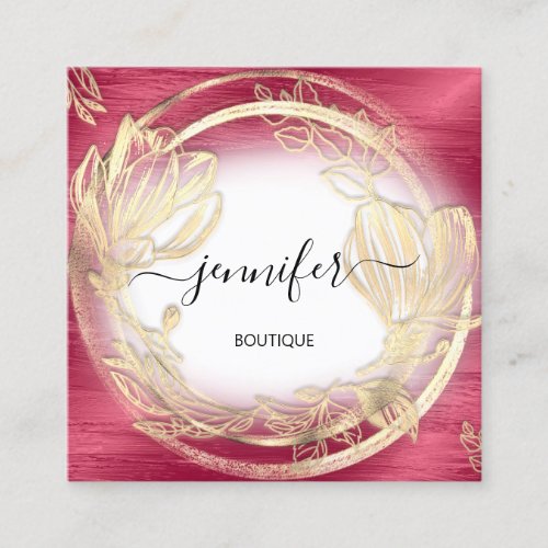 Burgundy White Gold Floral Frame QRCode Logo  Square Business Card