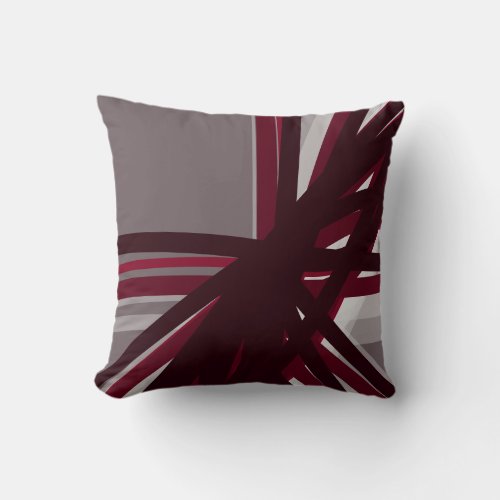 Burgundy White  Gray Artistic Abstract Linear Throw Pillow