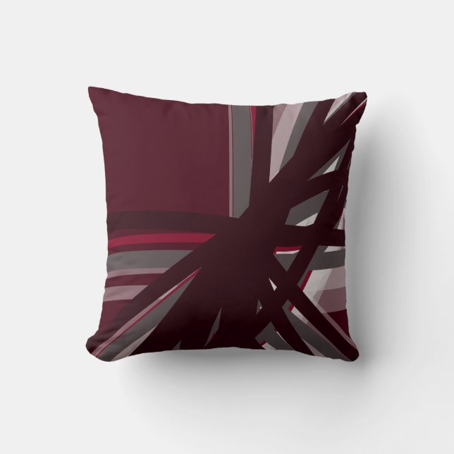 Burgundy White & Gray Artistic Abstract Ribbons Throw Pillow (Front)