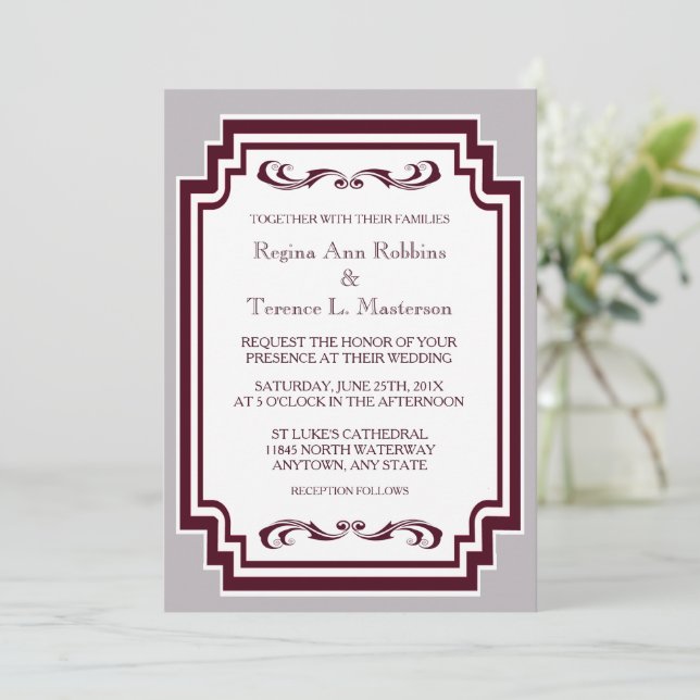 Burgundy White Gray Formal Invitation (Standing Front)