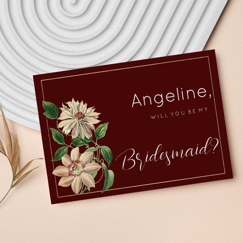 Burgundy white green floral botanic Bridesmaid Invitation