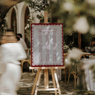 Burgundy White Lace Doily Wedding Seating Charts Foam Board