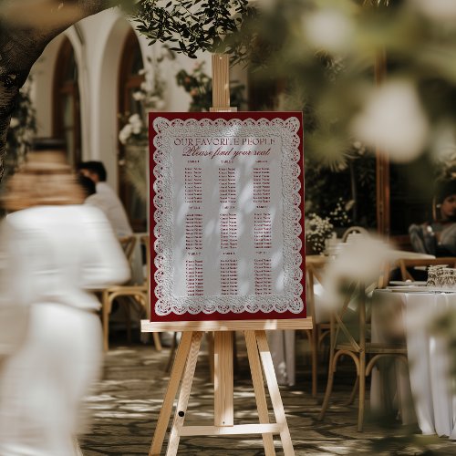 Burgundy White Lace Doily Wedding Seating Charts Foam Board