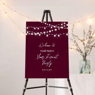 Burgundy & White Lights Event Party Welcome Sign