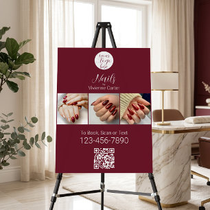 Burgundy White Logo QR Code Photo Nail Salon Foam Board