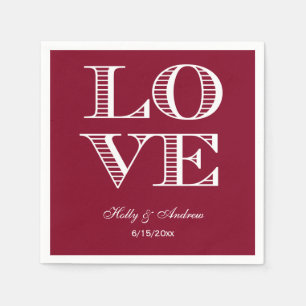 Burgundy, White LOVE Napkins
