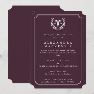 Burgundy/White MD Caduceus Doctor Graduation Invitation
