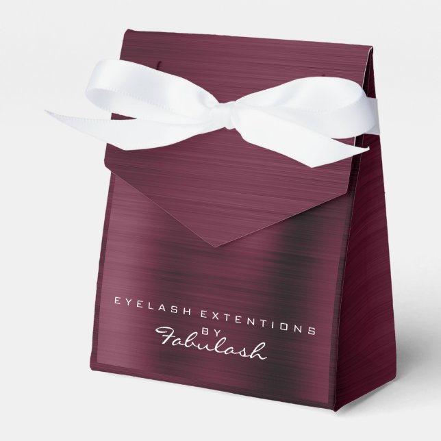 Burgundy White Metallic Name Branding Beauty Salon Favor Boxes (Front Side)