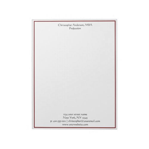 Burgundy White Minimalist Business Professional  Notepad