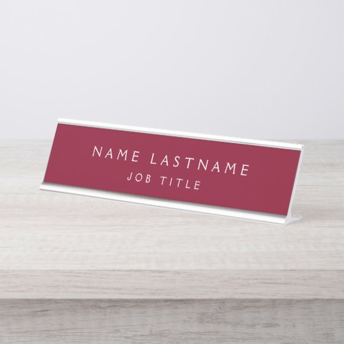 Burgundy White Modern Elegant Professional Classy Desk Name Plate