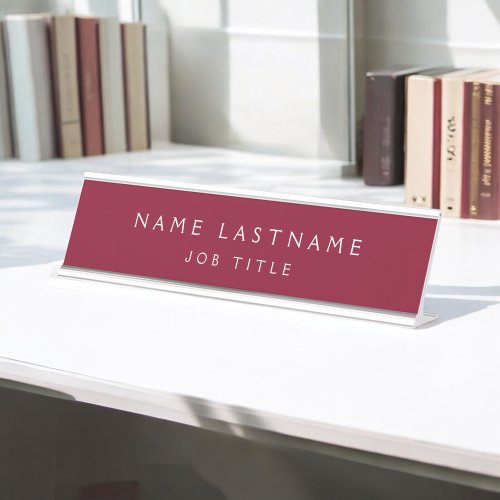 Burgundy White Modern Elegant Professional Classy Desk Name Plate