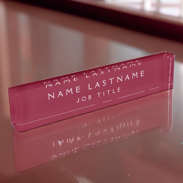 Burgundy White Modern Elegant Professional Classy Desk Name Plate (Creator Uploaded)