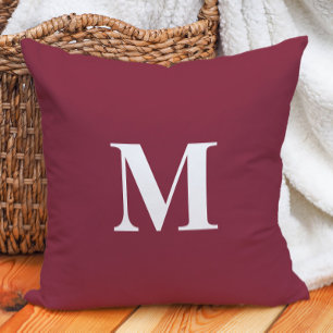 Burgundy White Monogram Initial Throw Pillow