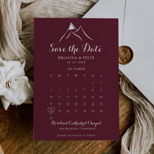 Burgundy White Mountain Save the Date Calendar