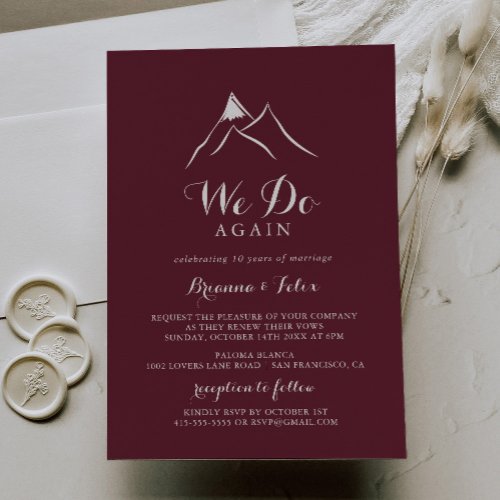 Burgundy White Mountain We Do Again Vow Renewal Invitation