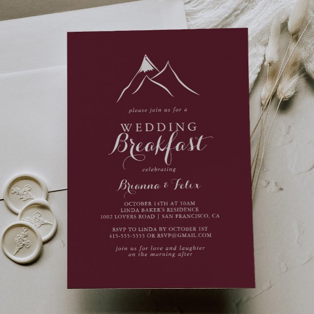 Burgundy White Mountain Wedding Breakfast Invitation (Creator Uploaded)