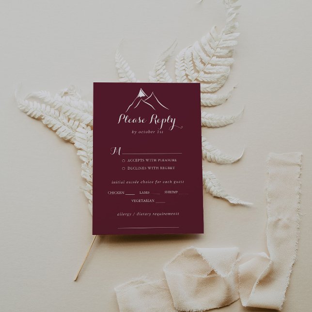 Burgundy White Mountain Wedding Menu Choice RSVP (Creator Uploaded)
