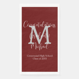 Burgundy White Name Monogram Graduation Paper Guest Towels