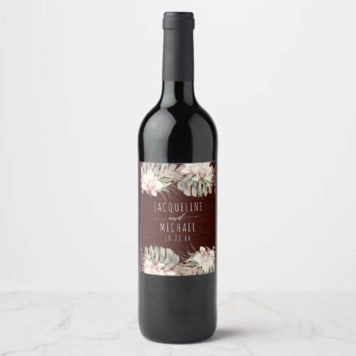 Burgundy White Orchid Floral Beach Desert Wedding Wine Label