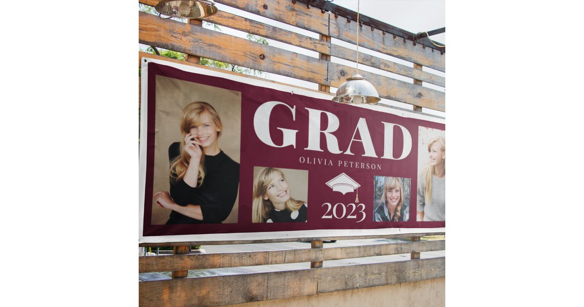 Burgundy White Photo Graduate Class of 2023 Banner | Zazzle