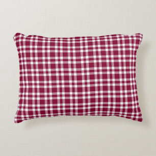 Burgundy White Plaid Pattern Accent Pillow