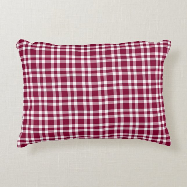Burgundy White Plaid Pattern Accent Pillow (Front)