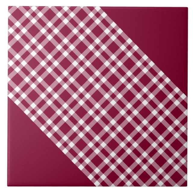 Burgundy White Plaid Pattern Ceramic Tile (Front)