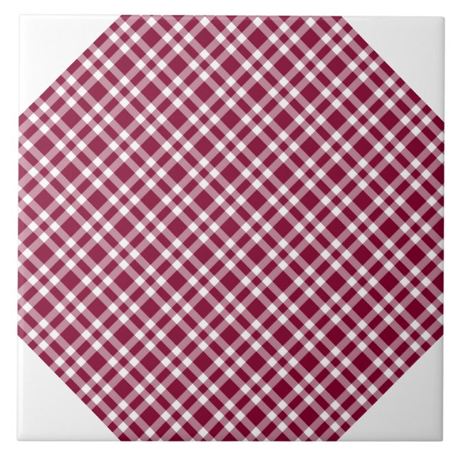 Burgundy White Plaid Pattern Ceramic Tile (Front)