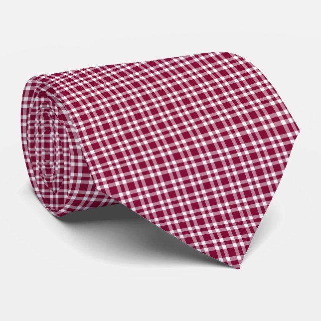 Burgundy White Plaid Pattern Neck Tie (Rolled)