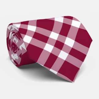 Burgundy White Plaid Pattern Neck Tie