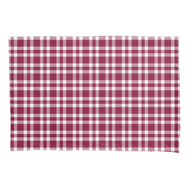 Burgundy White Plaid Pattern Pillow Case (Front-Left)