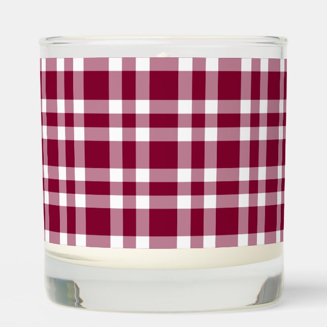 Burgundy White Plaid Pattern Scented Candle (Front)