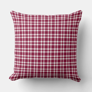 Burgundy White Plaid Pattern Throw Pillow