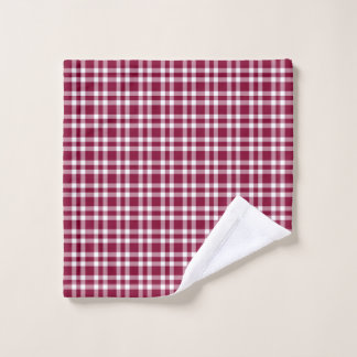 Burgundy White Plaid Pattern Wash Cloth