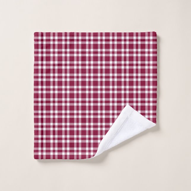 Burgundy White Plaid Pattern Wash Cloth (Wash Cloth)