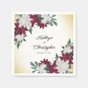 Burgundy & White Poinsettias Christmas Wedding Napkins